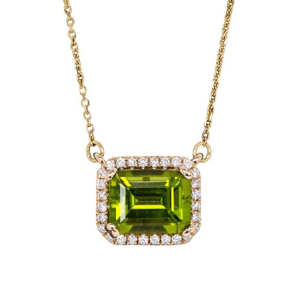 2.34cts Peridot Necklace in 14K Solid Gold with Natural Diamond Halo - Picture 1 of 9